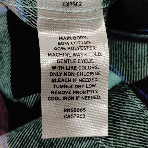 Make + Model Aqua Plaid Flannel Button Down Shirt Size XXS - Picture 8 of 9
